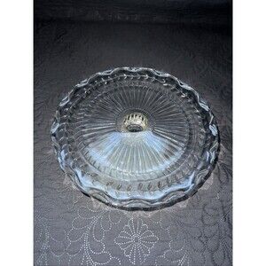 Vintage 10” Clear Glass Laurel Leaf Pedestal Cake Stand Serverware Holiday Bake